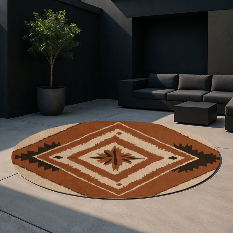 Painted Desert Indoor And Outdoor Area Rug, Round 5'