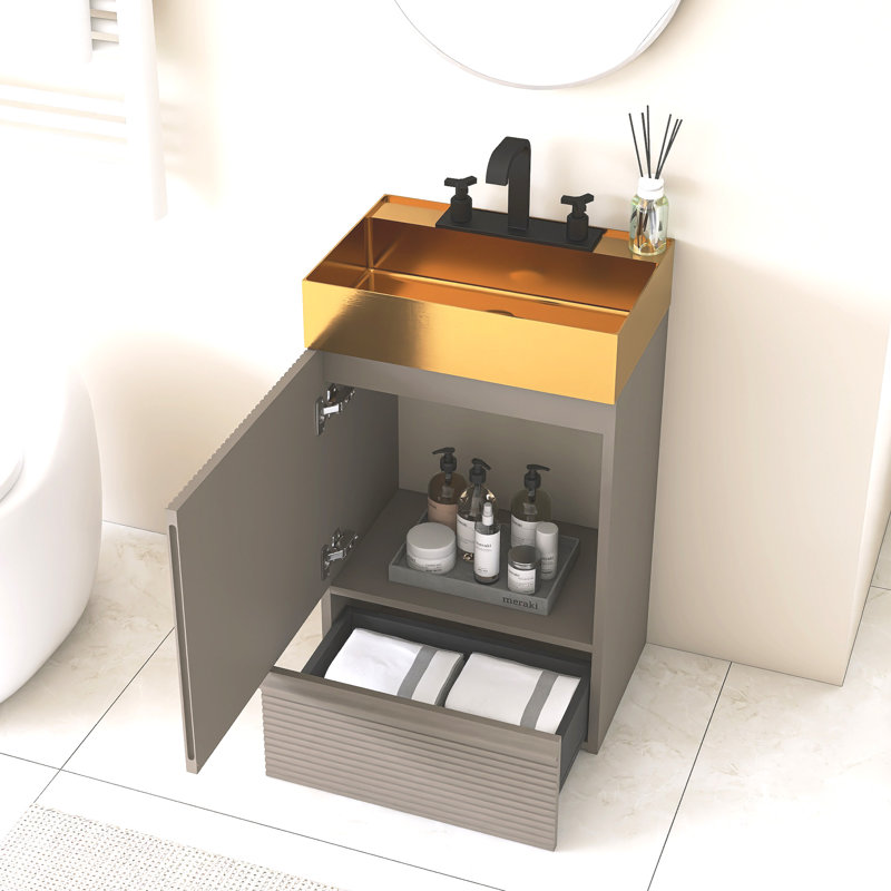 20'' Freestanding Single Bathroom Vanity With 304 Stainless Steel Top with Drain, Gray