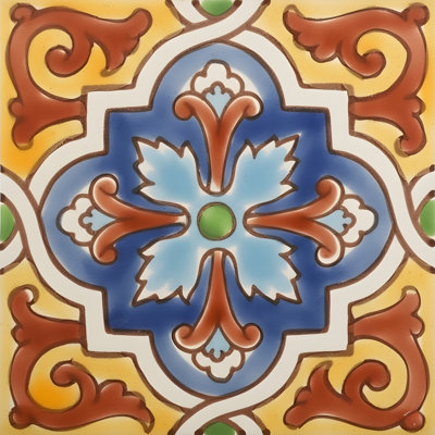 Mediterranean 4'' x 4'' Glossy Hand Painted Ceramic Decorative Accent Tile