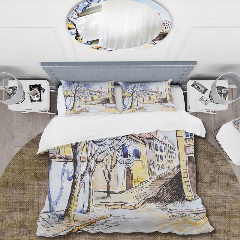 White House In Summer Village - Ensemble de housse de couette traditionnel - Microfibre de polyester