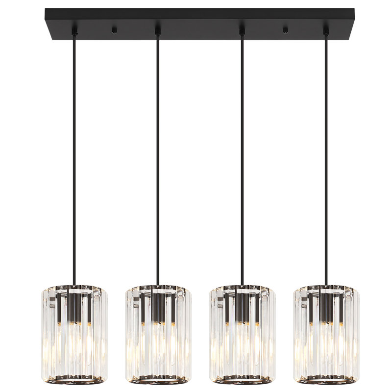 Bette 4 - Light Modern Kitchen Island Crystal Pendant With Adjustable Height, Black
