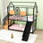 Twin Over Twin Metal House-Shaped Bunk Bed With Slide And Built-In Storage Stair-1800975929