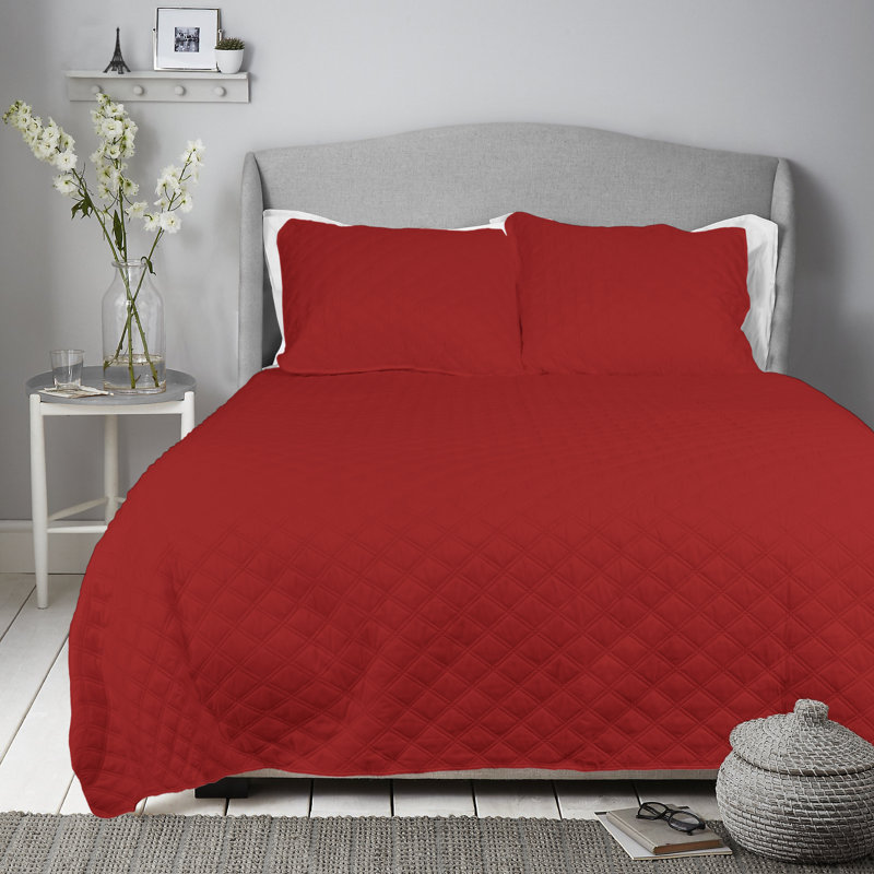 Ensemble de courtepointe réversible à motif de losanges Iosten, Courtepointe simple et 1 taie décorative, Rouge