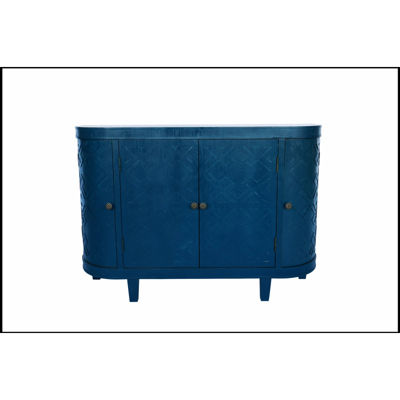 Armoire de rangement ovale de 47 pouces avec 4 portes, accent cannelé et bords arrondis, idéale pour le salon et la cuisine