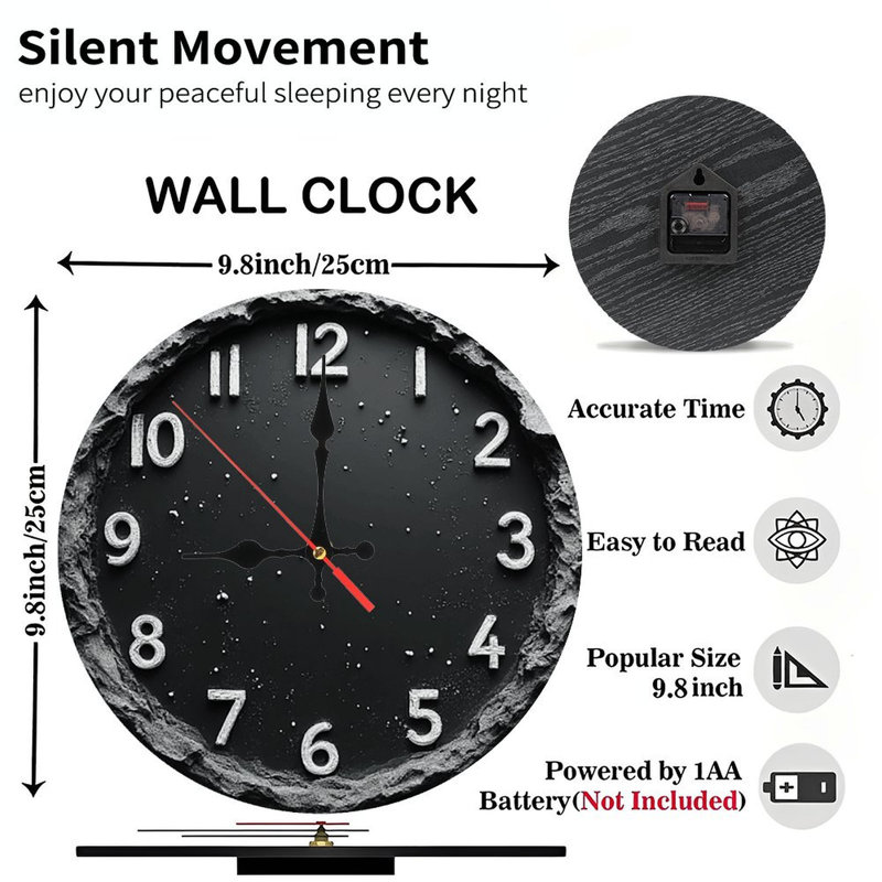 Horloge murale lune cratère noir et blanc