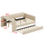 Lit plateforme tapissier avec tablettes de rangement, bureau, station de charge et lit gigogne-27959035