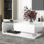 Table basse de salon avec verre trempé, table de cocktail en bois blanc moderne, tiroir de rangement brillant et astucieusement créé en surface-140069632