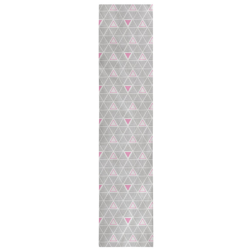 Chemin de table à triangles dessinés à la main Classic, Rose/gris, 16 po x 90 po