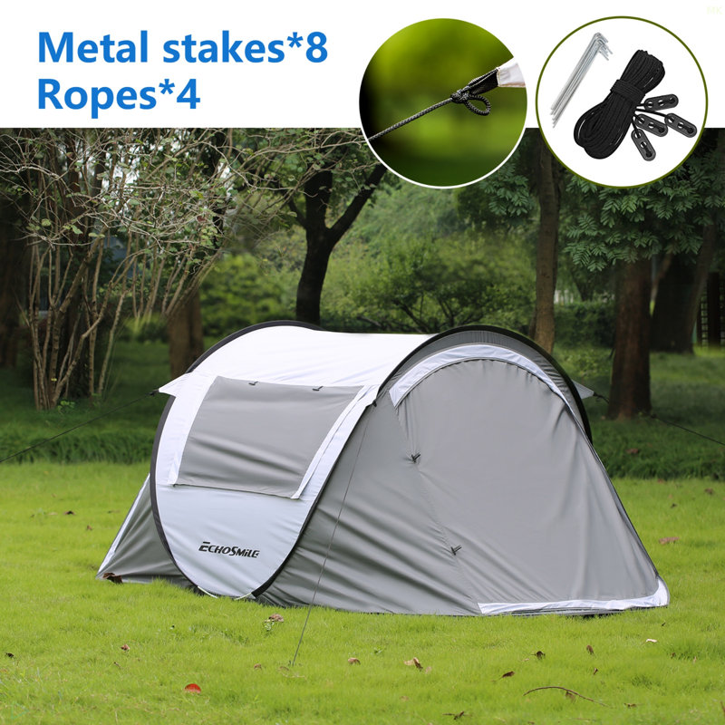 Tente de camping 2 personnes Pop Up, Blanc / Gris