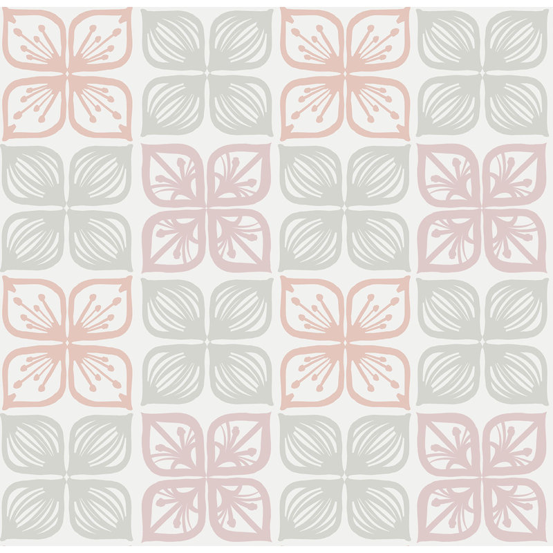 Tiled Florals 33' L x 20.5" W Wallpaper Roll, Pink