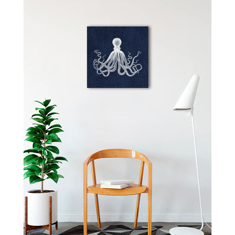 « octopus on marine » par sylvie powell, reproduction d’art sur toile tendue, H 18 po x l 24 po x P 1,5 po