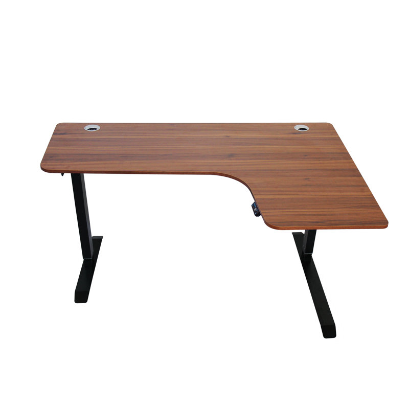 Bureau debout à hauteur réglable en L, Chêne foncé / noir