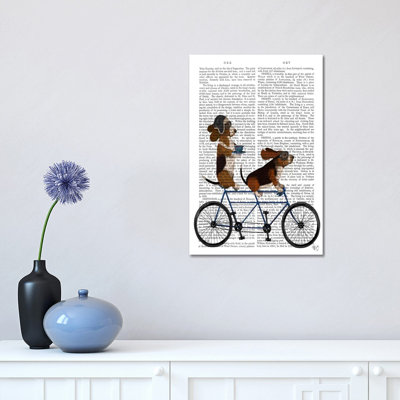 Basset Hound Tandem, Print BG by Fab Funky - Wrapped Canvas Gallery-Wrapped Canvas Giclée