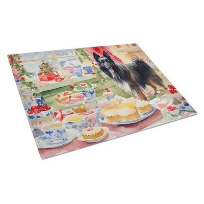 Belgian Sheepdog Christmas Cookies Glass Cutting Board