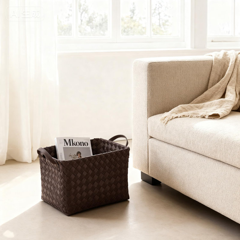 Panier à linge tissé à la main avec poignées en cuir végétalien, grand organisateur de rangement en osier pour couvertures, vêtements, jouets dans la chambre à coucher, la salle de bain, le salon