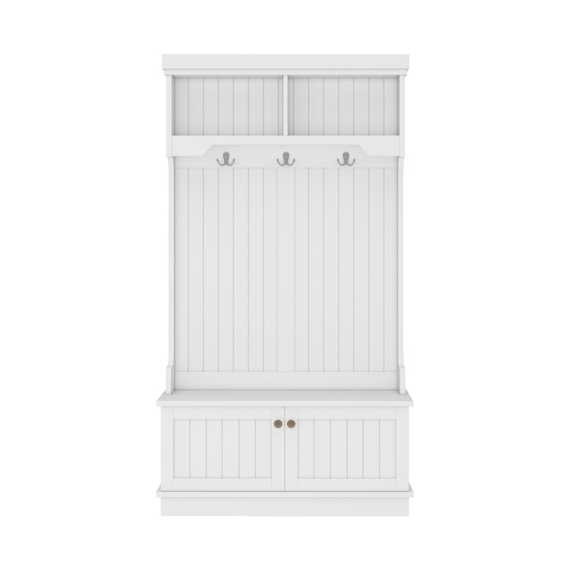 Hall Tree With Storage Shoe Bench For Entryway And Hallway, 4-In-1 Design Coat Racks With Hooks For Living Room, White, White