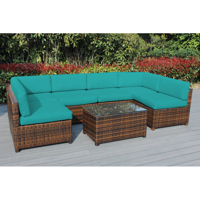 Ensemble de conversation d'extérieur 6 personnes avec coussins Brough - sans assemblage, Turquoise, Noir