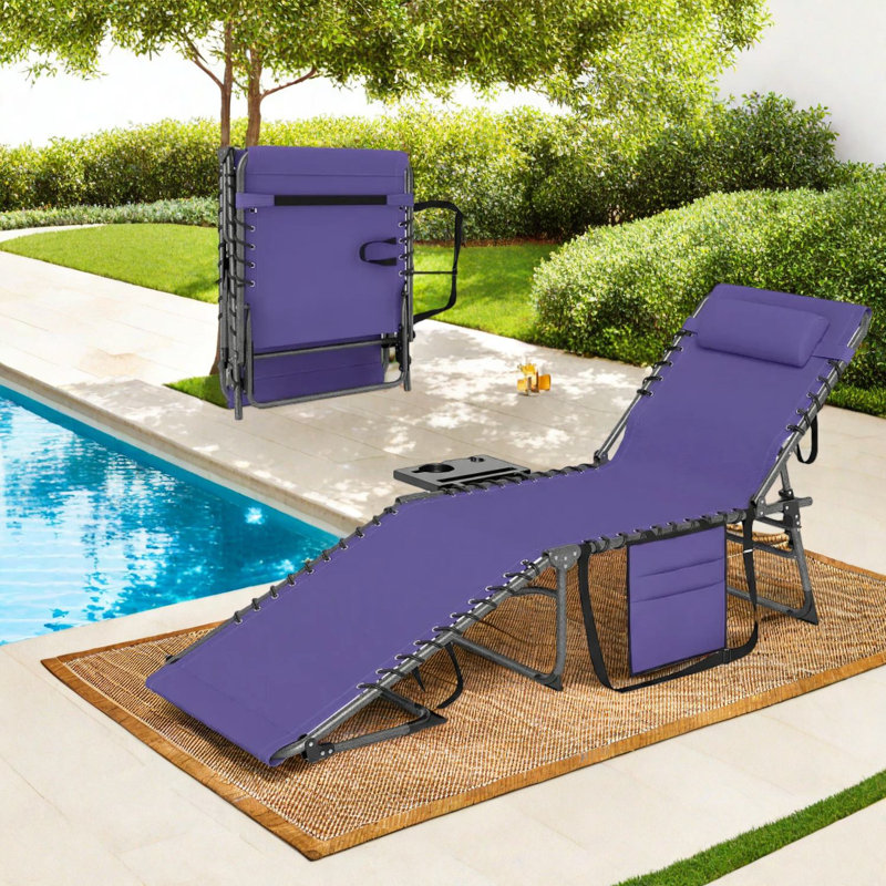 Adjustable Steel Patio Chaise Lounge, Foldable And Portable For Modern Outdoor Relaxation
