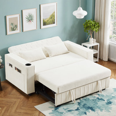 Causeuse-lit escamotable de 61,4 po avec dossier réglable - Canapé-lit convertible en chenille, 3 positions d'inclinaison, port de chargement USB, poches de rangement latérales et porte-gobelets - Canapé peu encombrant pour appartement, salon, bureau, chambre d'amis
