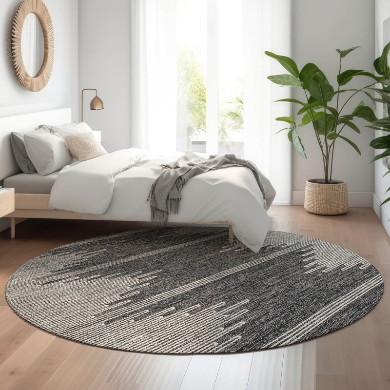 Premium Machine Washable Cerrito Charcoal Rug, Round 8'