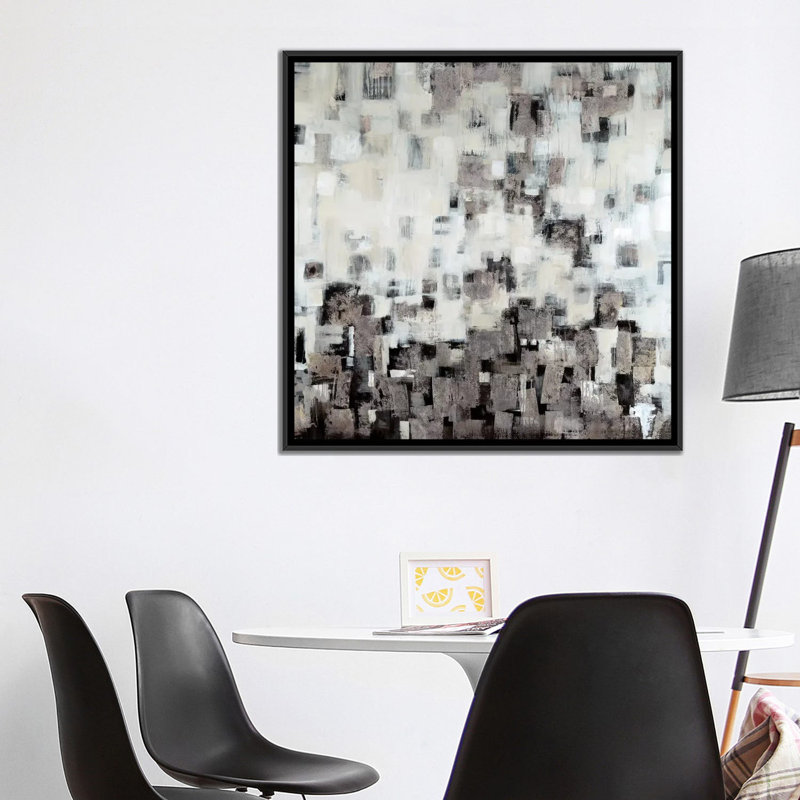 «City Nights, Silver», reproduction sur toile, H 18 po x l 18 po x P 1,5 po, Toile avec cadre noir, Pas de tapis