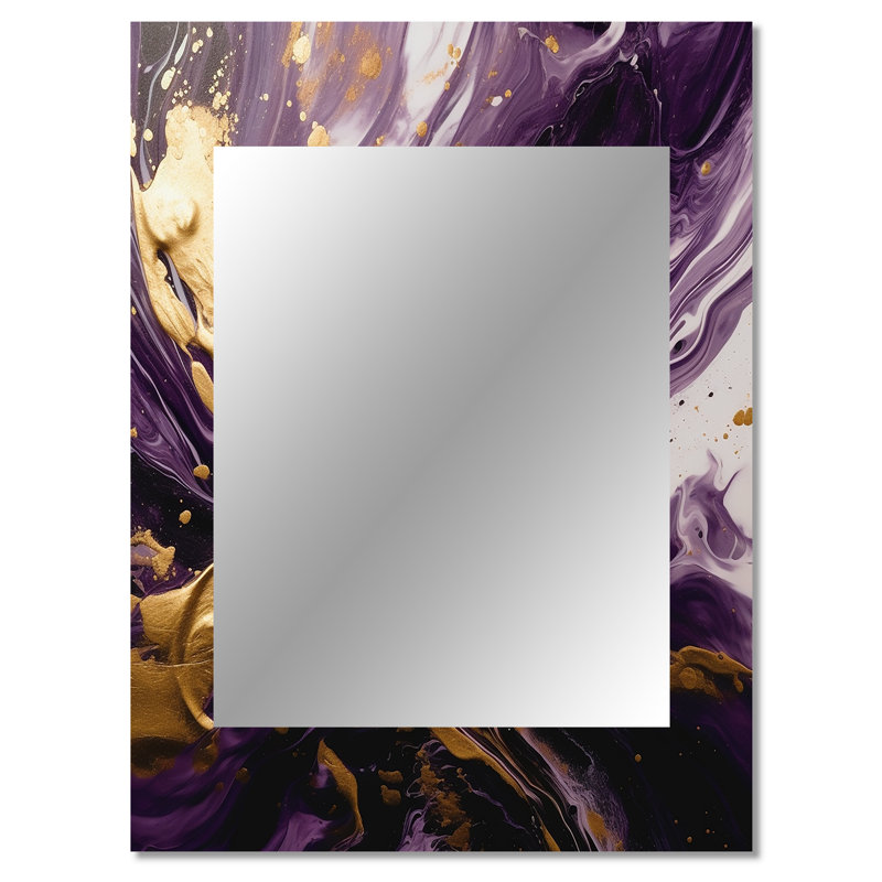 Purple and Gold Liquid Magic I - Abstract Decorative Mirror, Purple Large Wall Mirror, Printed Metal Art, 40" x 30"