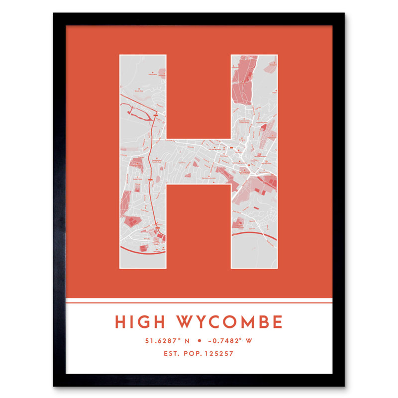 High Wycombe City Map High Wycombe Orange - Single Picture Frame Typography