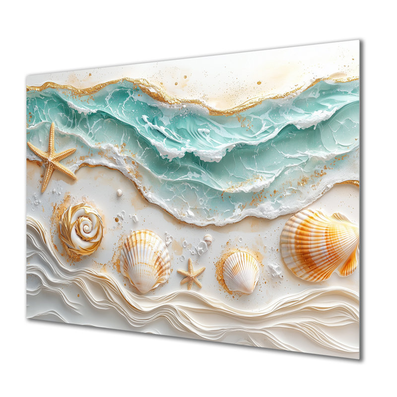 Coquillage et plage marbrée, paysage I - décoration murale en métal bord de mer, reproduction d'art en métal bord de mer