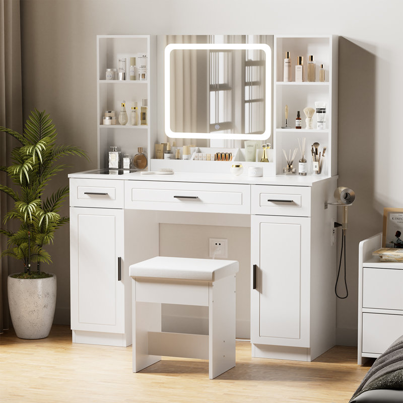 Ensemble coiffeuse avec miroir lumineux et orifices électriques Leoba