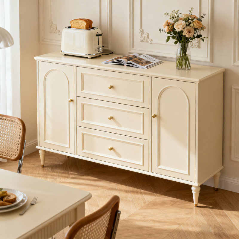 Buffet rétro de style crème, armoire à thé en bois massif multicouche, armoire de rangement mince pour le salon et le vestibule