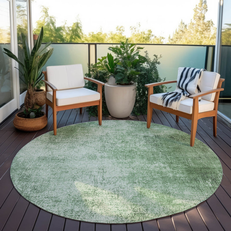 Tapis vert intérieur / extérieur lavable à la machine Xhevrie, Rond 8 pi