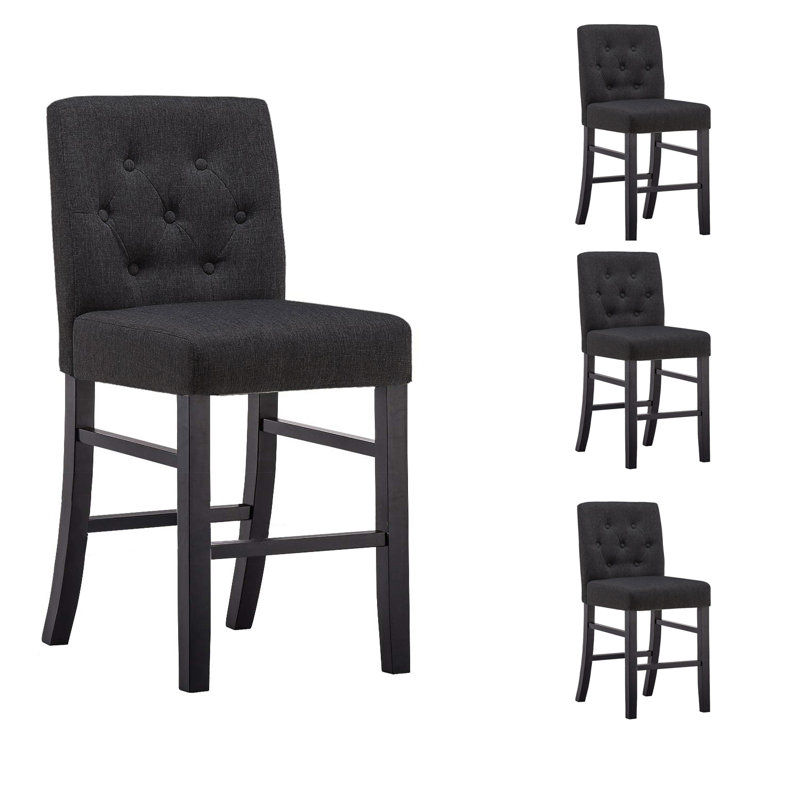 Kahori Upholstered Counter Stool, Counter stool (24" Seat Height), Charcoal, 4