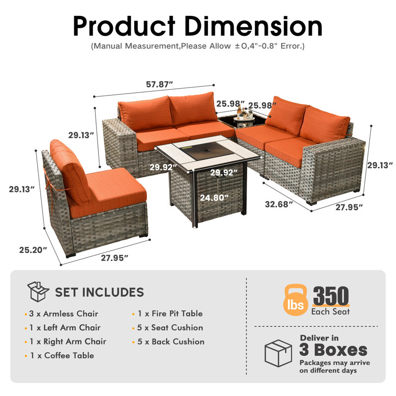 Evanna 5 - Person Patio Conversation Set with Cushions, Orange Red
