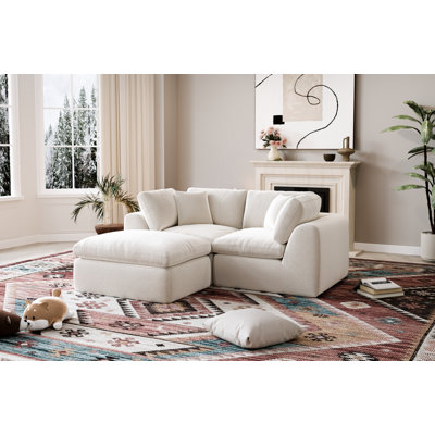 Boneless L-Shape 3-Seat Velvet Sectional Sofa With Ottoman, 79" Wide, No-Assembly Cloud-Style Design, High-Density Boneless Compression Foam