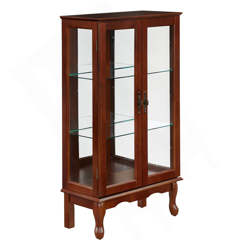 Curio Cabinet Lighted Curio Diapaly Cabinet With Adjustable Shelves And Mirrored Back Panel, Tempered Glass Doors (Cherry, 3 Tier), (E26 Light Bulb Not Included)