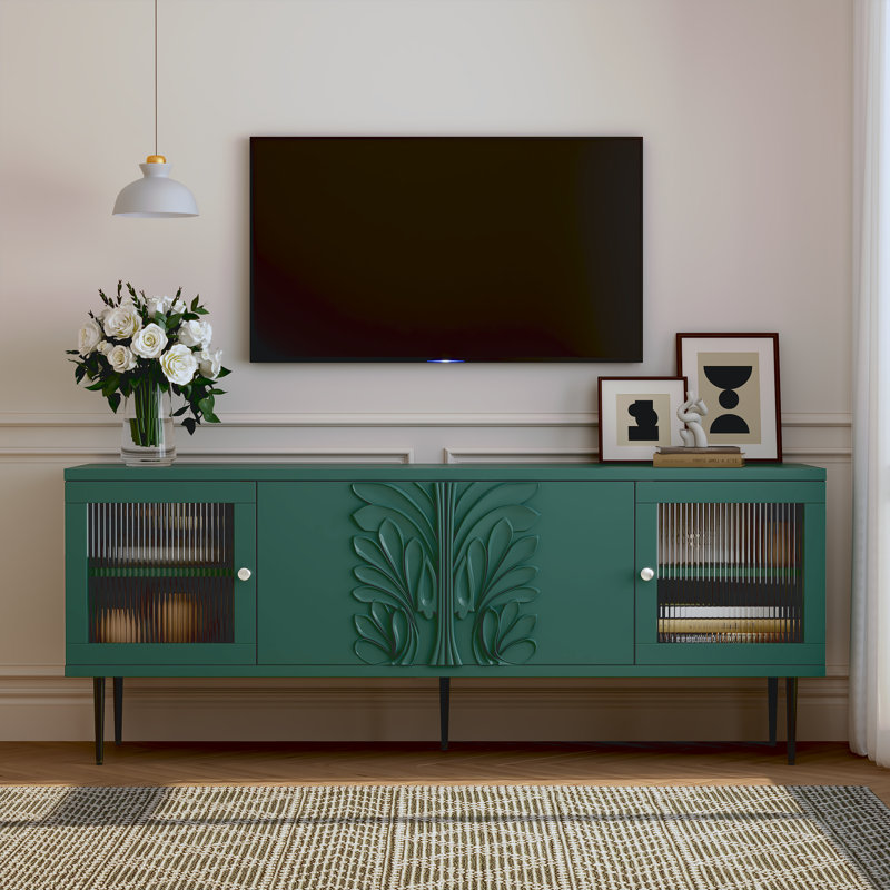 Console de télévision moderne avec motif de fleurs 3D pour téléviseurs de 70 po ou moins, Vert