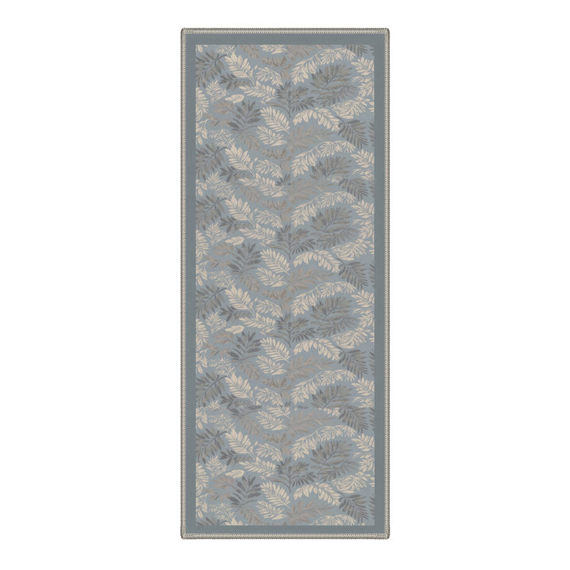 Aethel Tropical Floral Machine Washable Blue / Beige / Grey Indoor Area Rug with Non-Slip Backing, Runner 2' x 7'