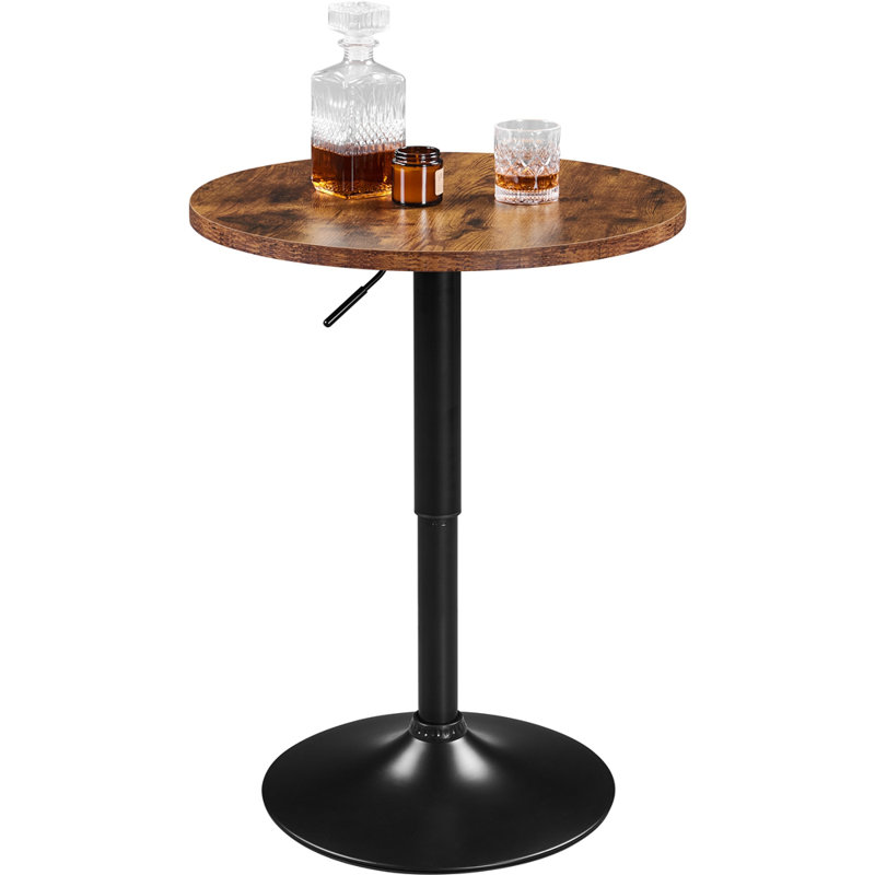 Round Metal Base Dining Table, Rustic Brown, Black