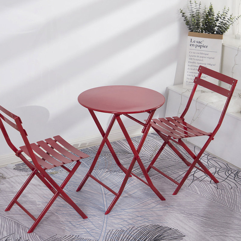 3 Piece Patio Bistro Set Of Foldable Round Table And Chairs, Red