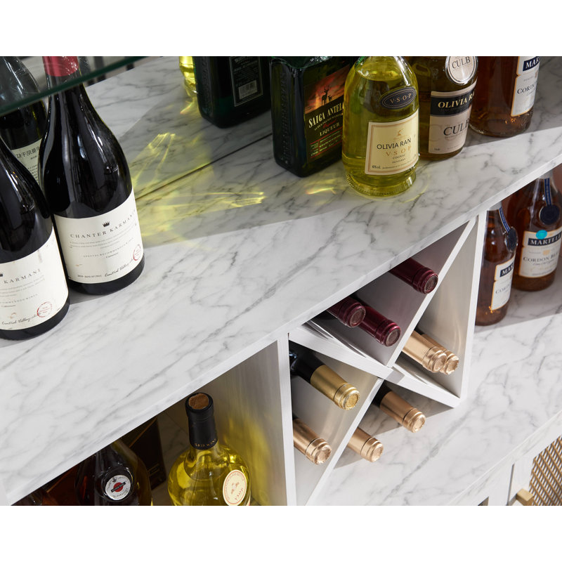 41.73'' Bar Cabinet, White/Gold