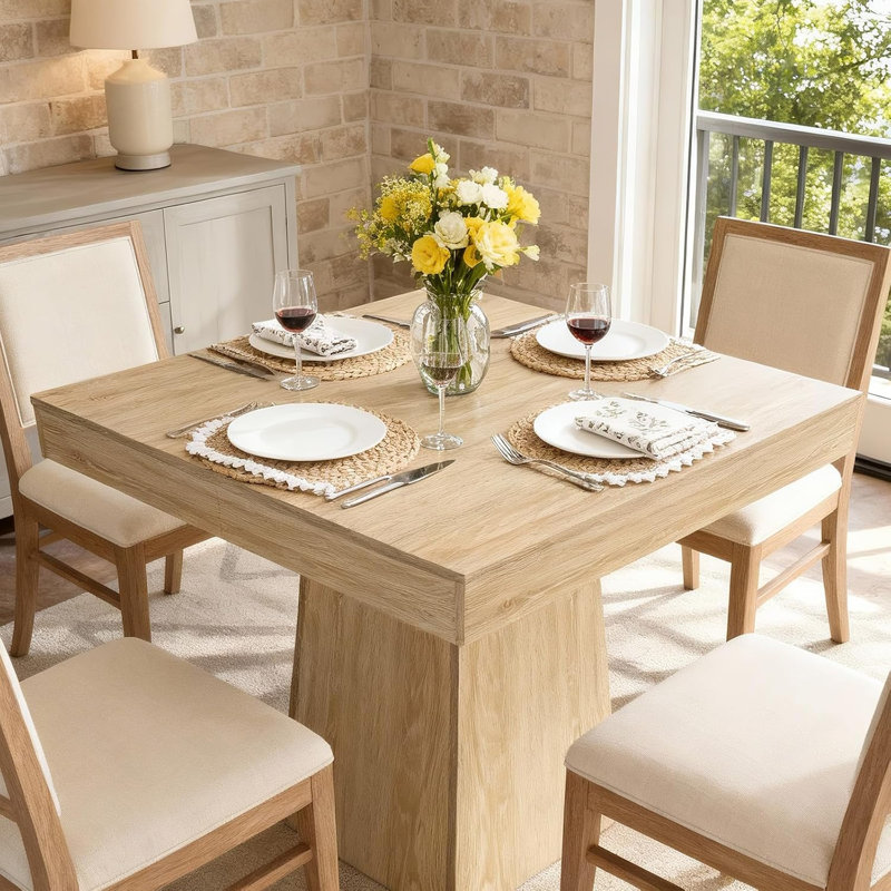 Table de salle à manger carrée de 80 cm, table de cuisine à pied central pour 2 à 4 personnes, fini bois naturel
