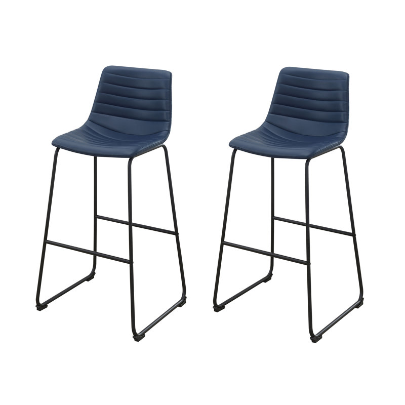 Chaise de bar rembourrée avec pieds en métal Menges (ensemble de 2), Bleu