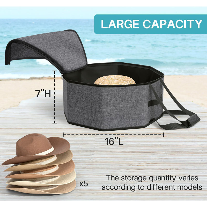 Hat Box For Travel And Storage, Collapsible Hat Case Cowboy Cap Hat Organizer For Closet With Handles Hat Boxes For Men And Women Storage Large Hat Bag Carrier With Cardbord, Grey