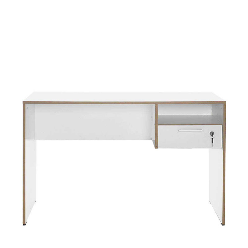 Modern Study Desk with Numerous Shelves, White & Oak Finish, 47.2 x 29.5 x 23.6 inches | 100% Melamine Coated Particle Board, Wall-Mountable, Additional Storage | Perfect for Home Office & Study Spaces