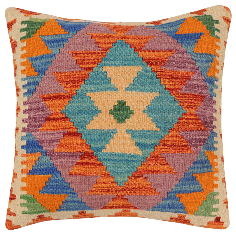 Coussin Boho Chic Barnard, Bleu/orange, H 19 po x l 19 po