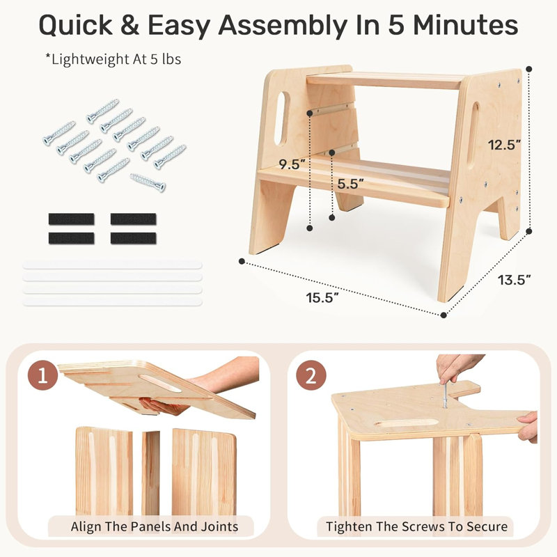 Escabeau pour tout-petit, 3 tabourets réglables en bois pour enfants