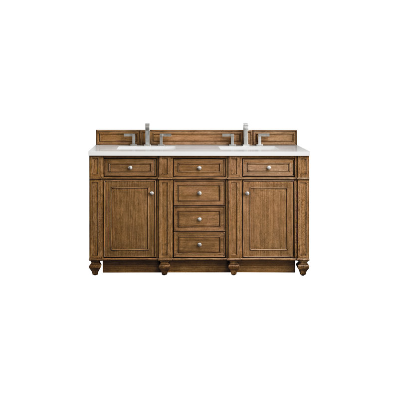 Bristol 60'' W Double Vanity, Carrara White, Saddle Brown, 8" Widespread