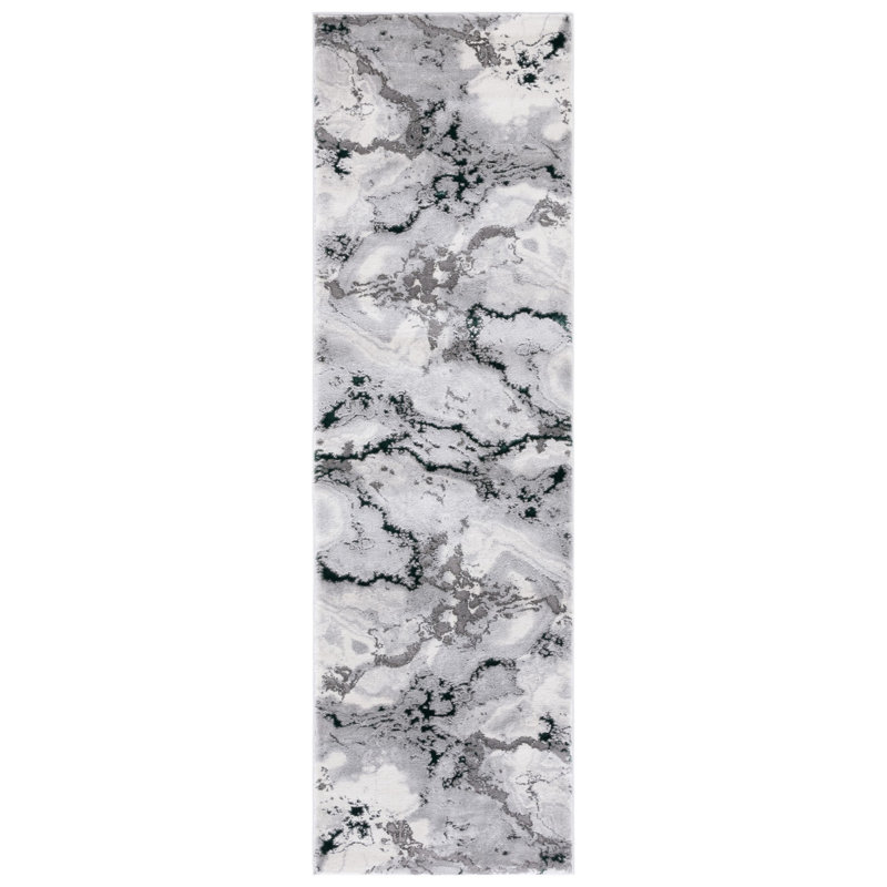 Pressley Abstract Ivory/Gray/Green Area Rug, Runner 2'3" x 8'