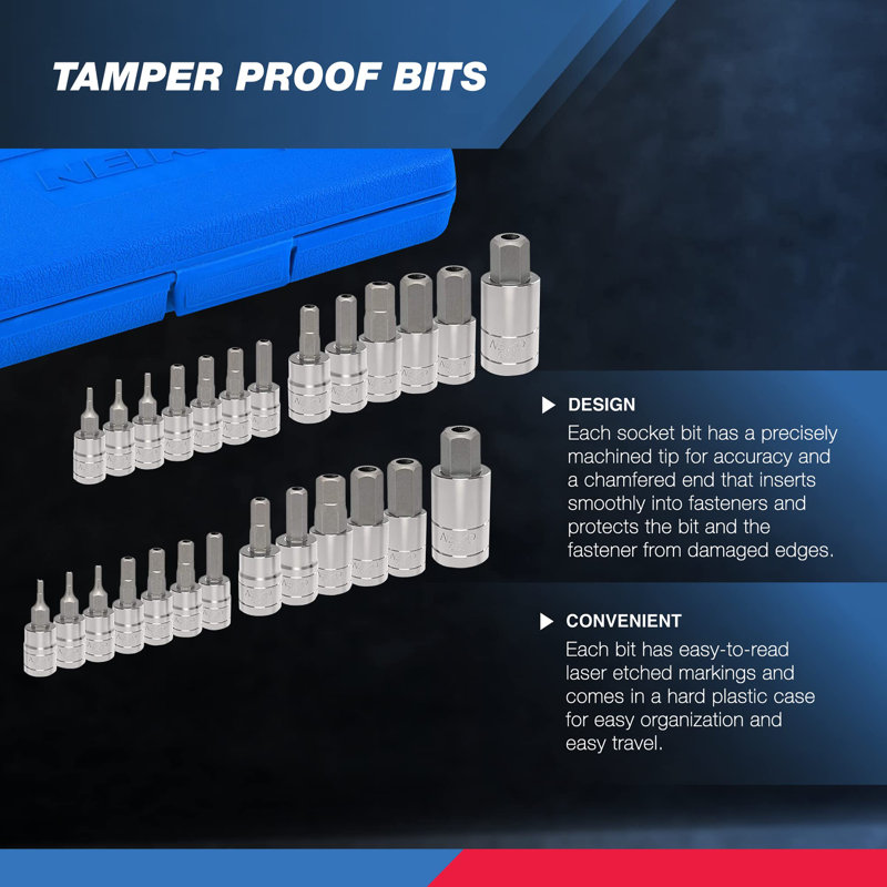 26 Pieces Tamper-Proof Hex Bit Socket Set