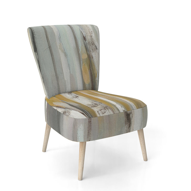 Upholstered Floral Side Chair - Modern floral Accent Chair, Floral Silver/Yellow Polyester Blend